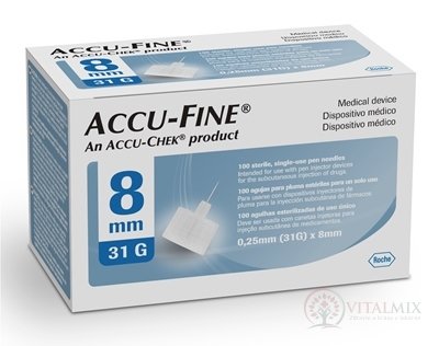 ACCU-FINE 31G (0,25 mm x 8 mm) jehla pro aplikaci inzulínu pomocí pera, typ 810 1x100 ks