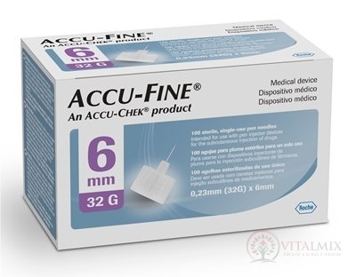 ACCU-FINE 32G (0,23 mm x 6 mm) jehla pro aplikaci inzulínu pomocí pera, typ 810 1x100 ks