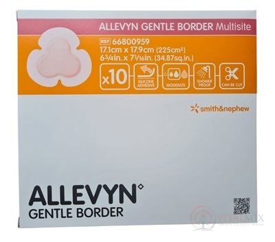 ALLEVYN Gentle Border Multisite Krytí na rány adhezivní hydrocelulární pěnové krytí se silikonovým gelem, 17,1x17,9 cm, 1x10 ks