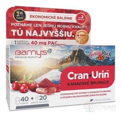 BARNY&#39;S CRAN-urinál KANADSKÉ BRUSINKY cps 40 + 20 zdarma (60 ks)