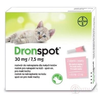 Dronspot 30 mg/7,5 mg spot-on (2 pipety) pro malé kočky (≥0,5 - 2,5 kg) 2x0,35 ml