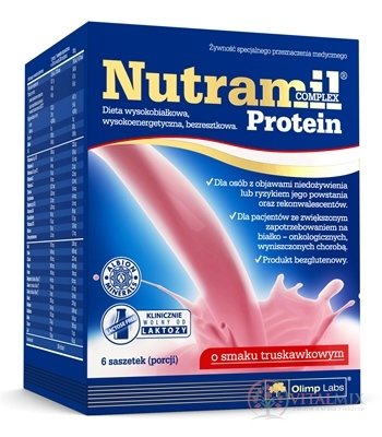 NUTRAMIL COMPLEX Protein Jahoda bílkovinná výživa, prášek, sáčky 6x72 g (432 g)