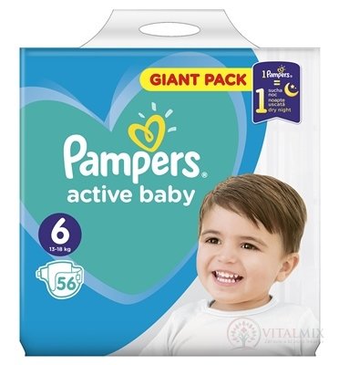 PAMPERS active baby Giant Pack 6 ExtraLarge dětské pleny (13-18 kg)(inov.18) 1x56 ks