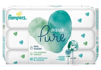 PAMPERS baby wipes PURE Aqua vlhčené ubrousky náplň 3x48 (144 ks)