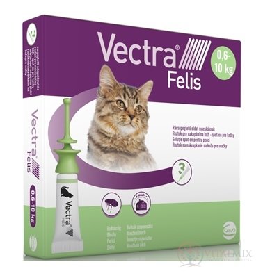 VECTRA Felis spot-on pro kočky (0,6-10 kg) roztok na kůži (aplikátor-zelený) 3x0,9 ml