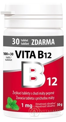 Vitabalans VITA B12 1 mg žvýkací tablety s příchutí máty (inov.2022) 100+30 zdarma (130 ks)