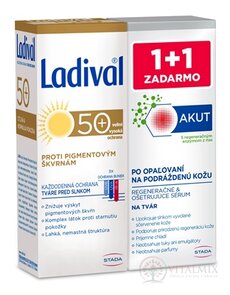Ladival Anti-spot 50+SPF + Akut Face serum krém proti pigmentovým skvrnám 50 ml + sérum po opalování 50 ml, 1x1 set