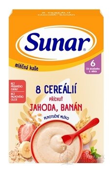 Sunar mléčná KAŠE 8 CEREÁLIÍ příchuť jahoda, banán (od ukonč. 6. měsíce) 1x210 g