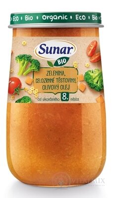 Sunar BIO příkrm ZELENINA, Celozrnné TĚSTOVINY (od ukonč. 8. měsíce) 1x190 g