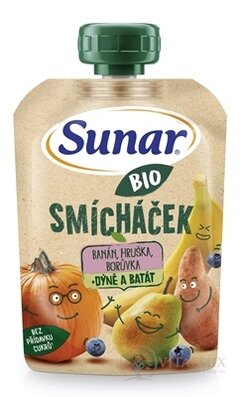 Sunar BIO SMÍCHAČEK Banán, hruška, borůvka + dýně a batát, kapsička (od ukonč. 12.měsíce) 1x100 g