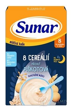 Sunar mléčná KAŠE 8 CEREÁLIÍ Na dobrou noc příchuť piškotová (od ukonč. 8. měsíce) 1x210 g