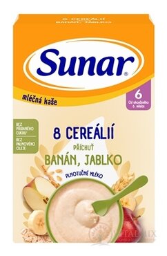 Sunar mléčná KAŠE 8 CEREÁLIÍ příchuť banán, jablko (od ukonč. 6. měsíce) 1x210 g