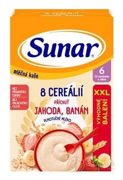 Sunar mléčná KAŠE 8 CEREÁLIÍ příchuť jahoda, banán (od ukonč. 6. měsíce) XXL balení 1x340 g